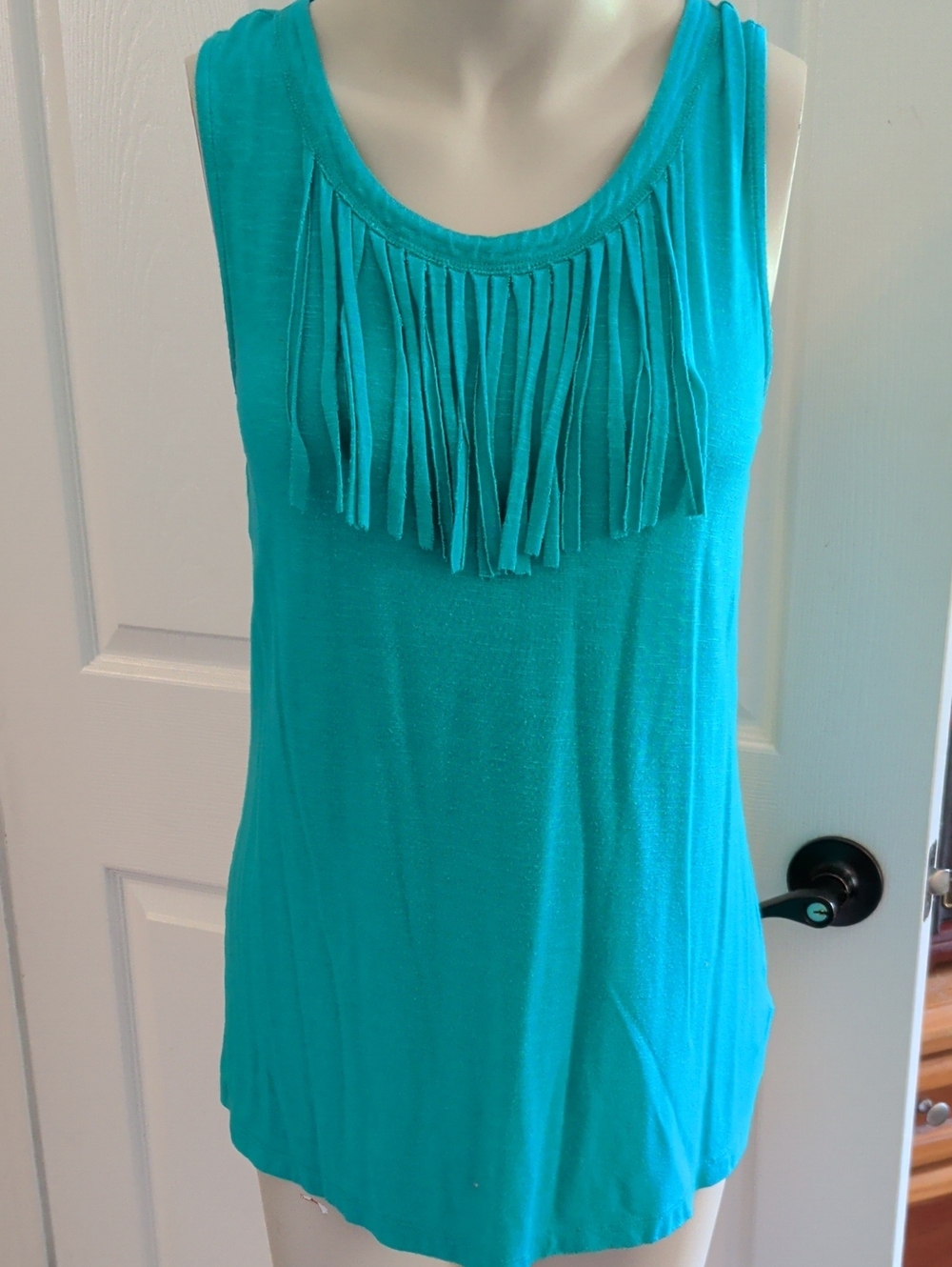 Fringed Sleeveless Tank Top - Teal